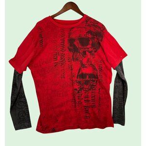 MMA Elite Mens Red Graphic Skull Long Sleeve T-Shirt XL Cotton Blend